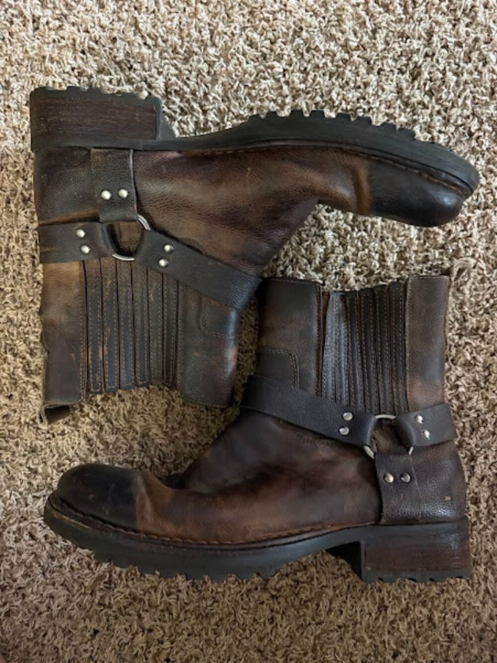 RJ Colt Minor Harness Pull On Boots Men's Sz 10.5 Brown Leather Motorcycle Biker